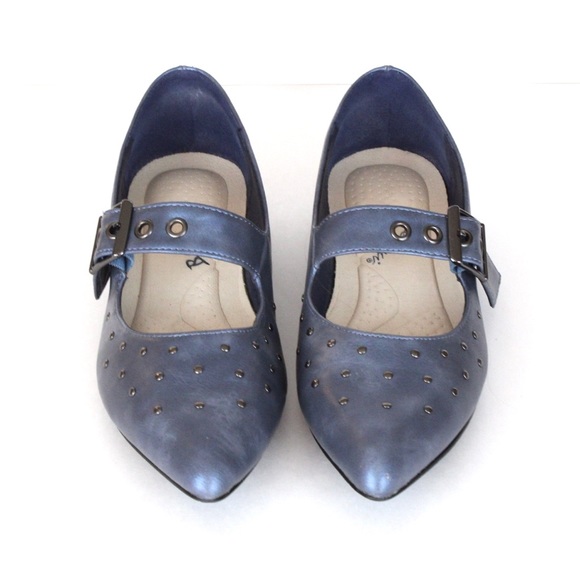 Bellini Shoes - Bellini Blue Metallic Studded Pointed Toe Flats